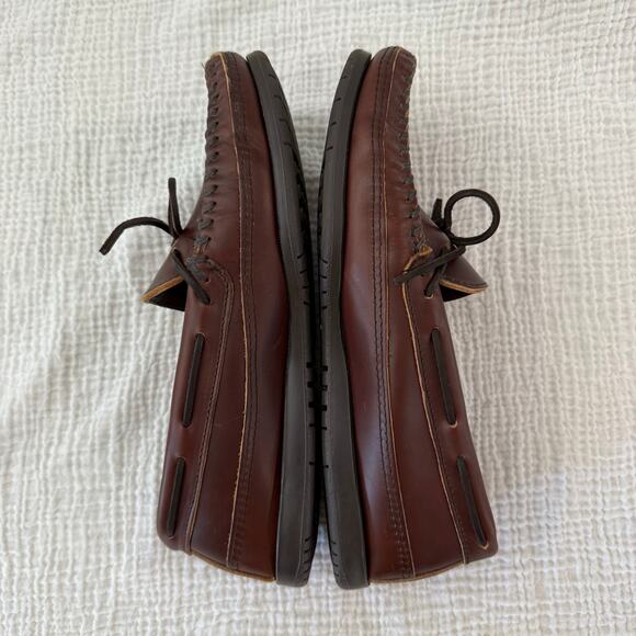 Minnetonka Leather Loafer Men Size 10 Moccasin Boat Shoe Rubber Sole Brown 768 - Picture 4 of 12